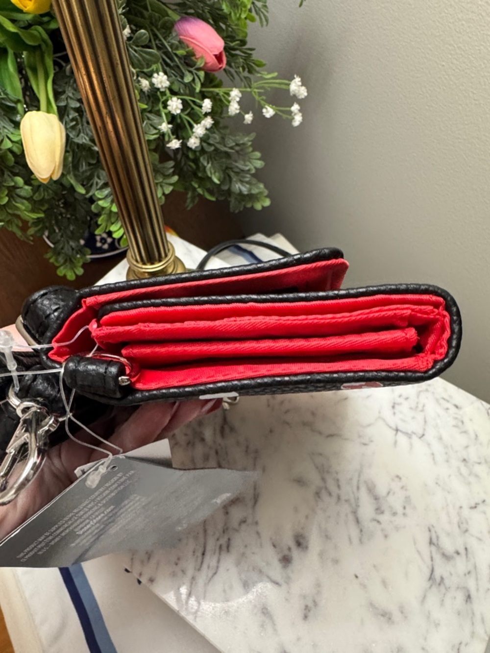 Disney Black  Polka Dot Crossbody Wallet / Wristlet with Red Accent NWT - Picture 3 of 10